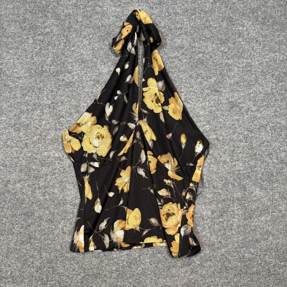 Anthropologie Shirt Womens Large Black Floral Tieneck Shirred Halter Top Y2K NEW - Picture 2 of 11